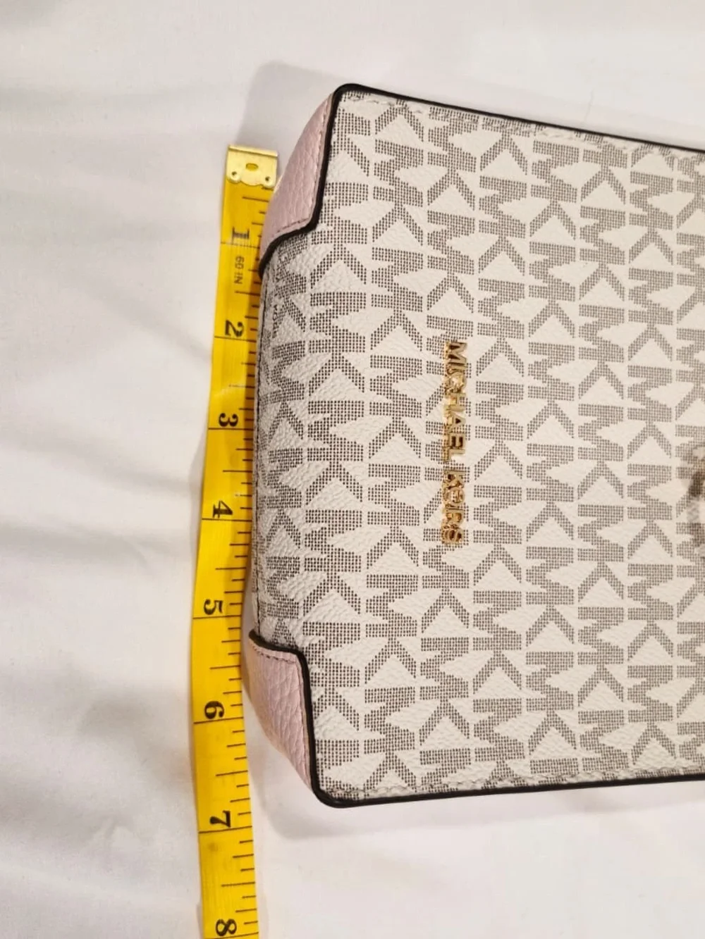 Michael Kors small  Beige Signature Canvas Tote with Light Pink Trim